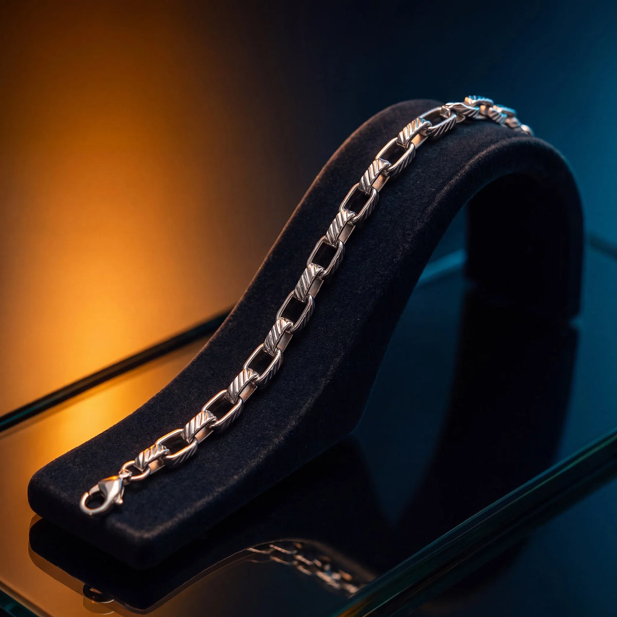 Textured Cable Link Silver-Tone Bracelet for Men - view 6