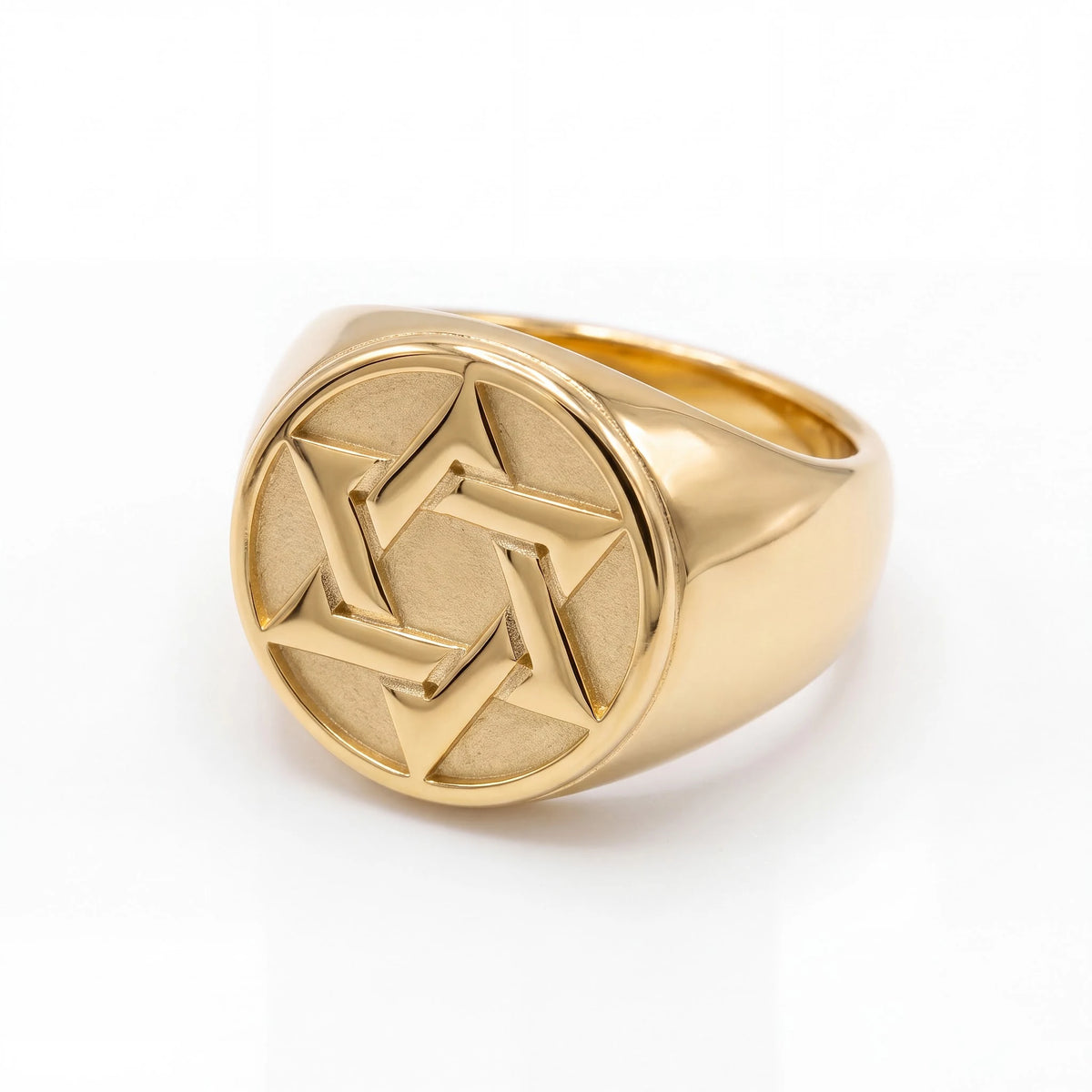 Star Engraved Gold-Tone Signet Ring for Men - view 3
