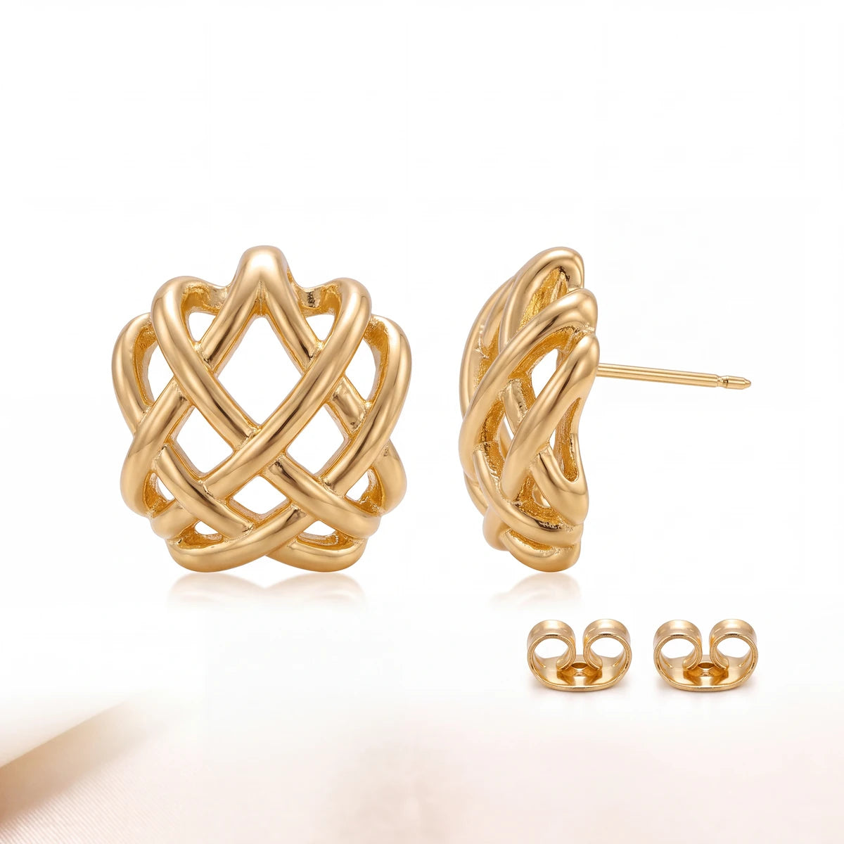 Nido statement stud earrings for women, gold-tone - RANGREZ