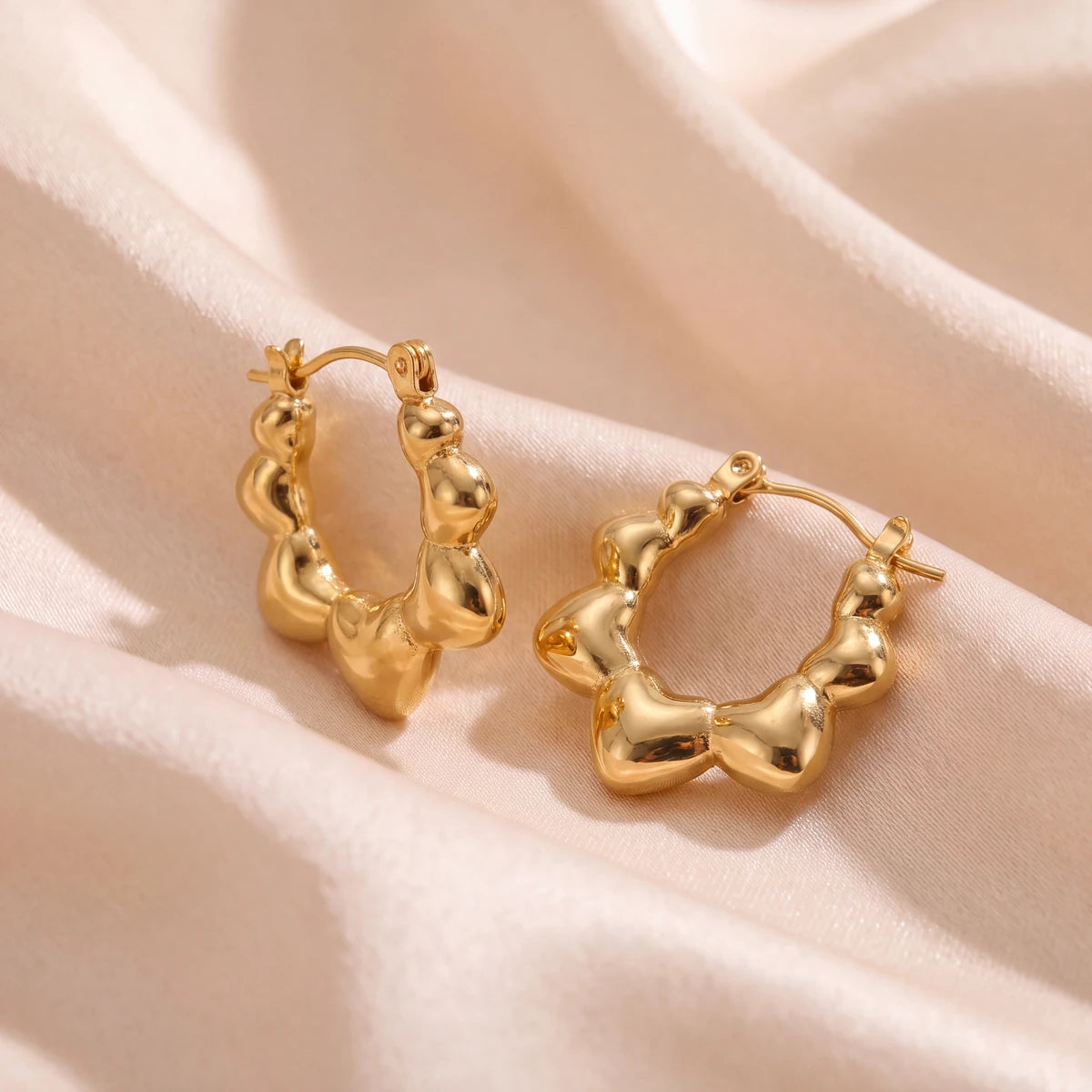 Romy bubble hoop earrings for women, gold-tone - RANGREZ