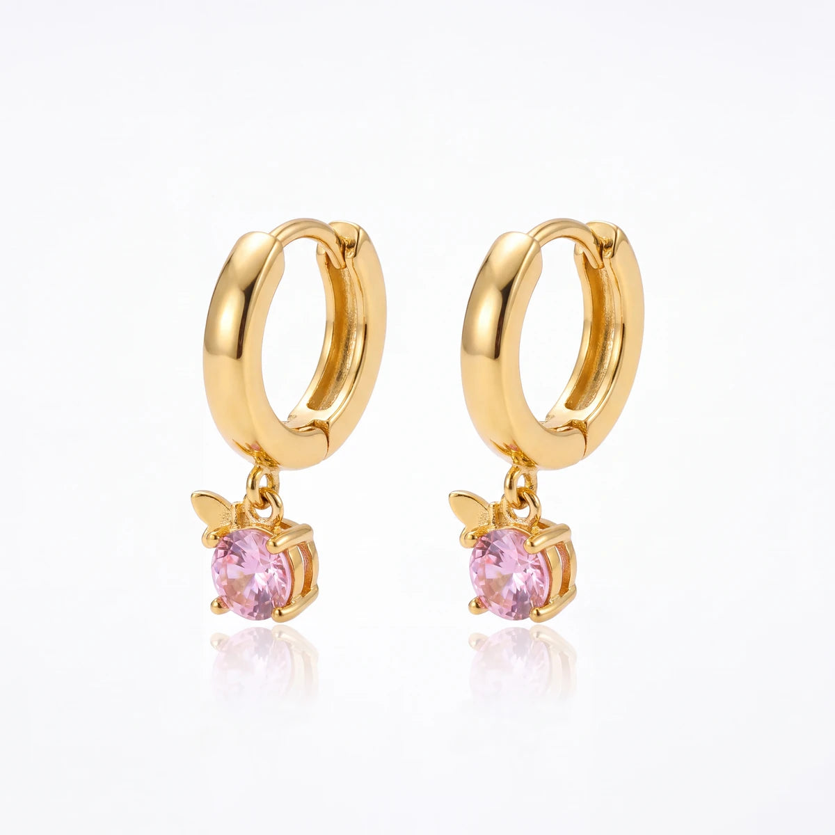Rosie pink drop huggie earrings for women, gold-tone - RANGREZ
