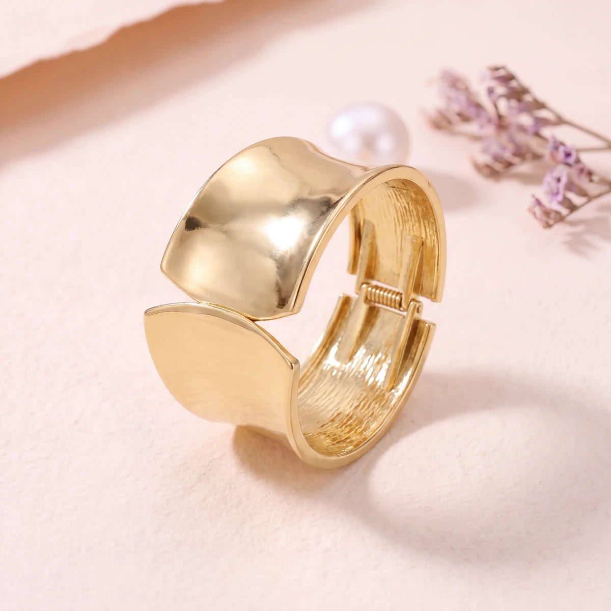 Sahara wide cuff bracelet for women, gold-tone - RANGREZ (view 3)