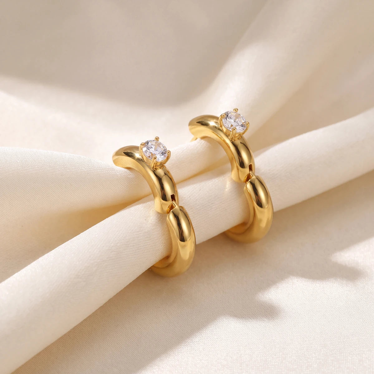 Solene crystal huggie earrings for women, gold-tone - RANGREZ (view 3)