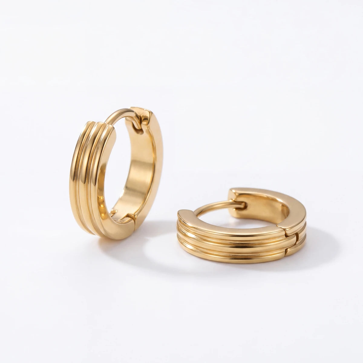 Tria stacked huggie earrings for women, gold-tone - RANGREZ