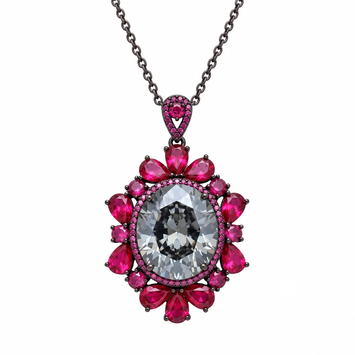White and pink crystal floral halo pendant necklace for women - RANGREZ (image 1)