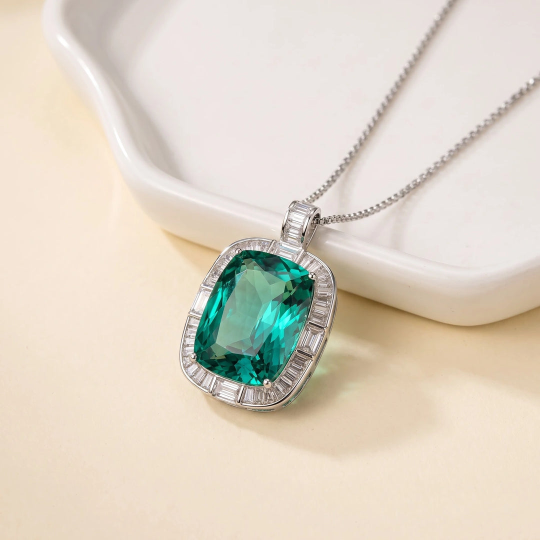 Green crystal cushion pendant necklace for women - RANGREZ (image 3)