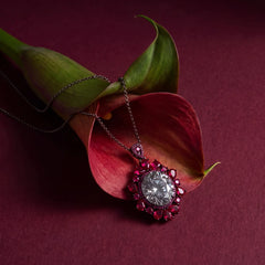 White and pink crystal floral halo pendant necklace for women - RANGREZ (image 2)