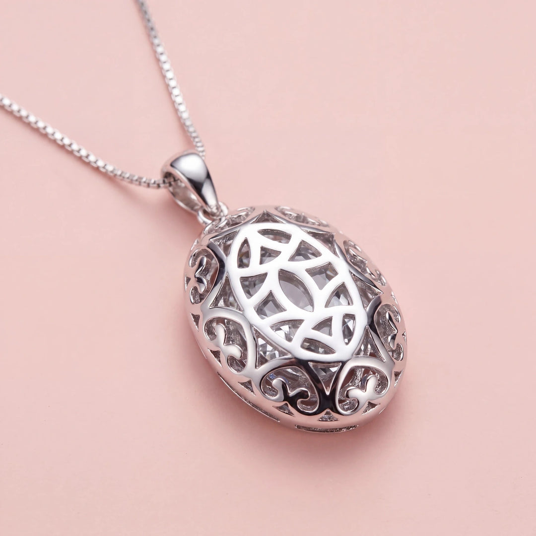 Diana grey crystal oval halo pendant necklace for women - RANGREZ (image 4)
