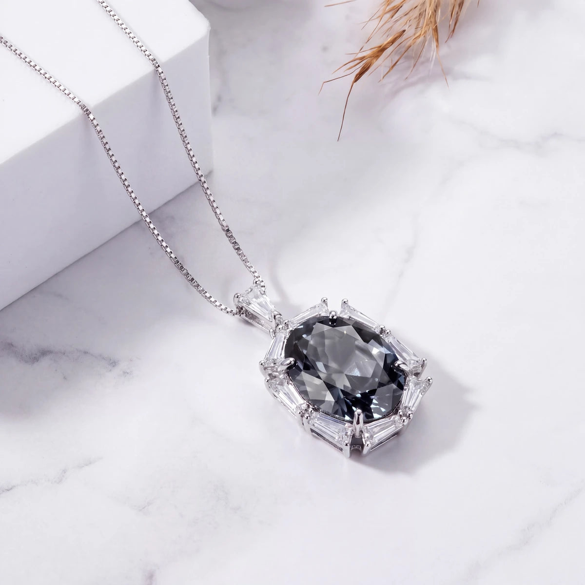Grey crystal baguette halo pendant necklace for women - RANGREZ (image 1)
