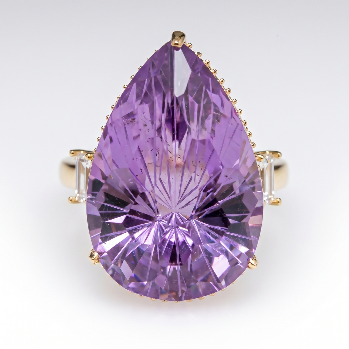 Crystal Pear Solitaire Cocktail Ring, Gold finish