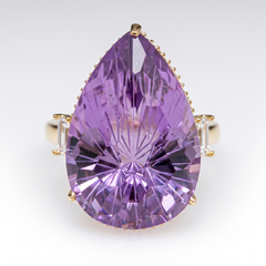 Crystal Pear Solitaire Cocktail Ring, Gold finish
