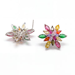 Multicolour marquise floral crystal stud earrings for women, rhodium - RANGREZ (image 11)