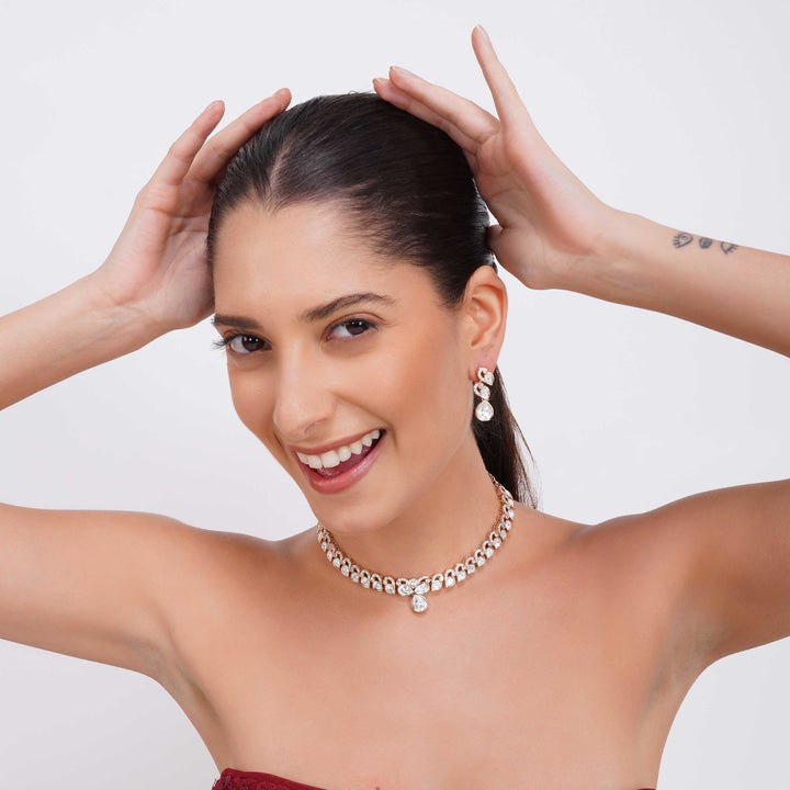 Anabia Polki Gold Plated Necklace Earrings set