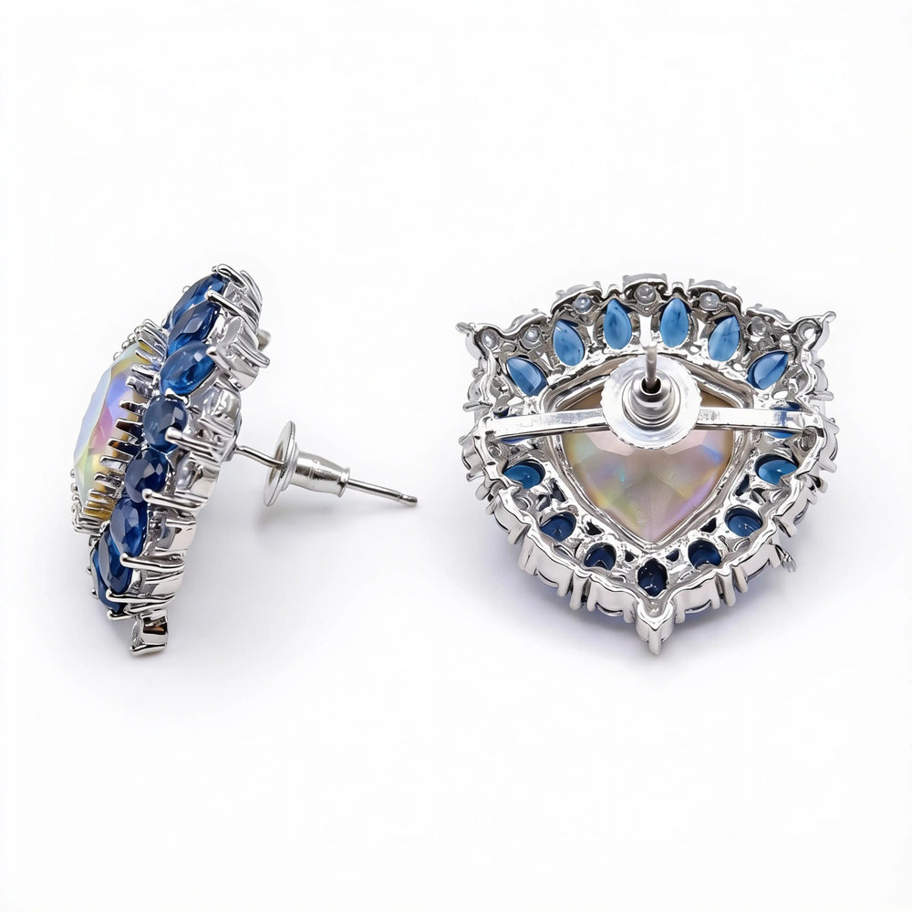 Iridescent Trillion Halo Stud Earrings