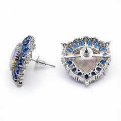 Iridescent Trillion Halo Stud Earrings
