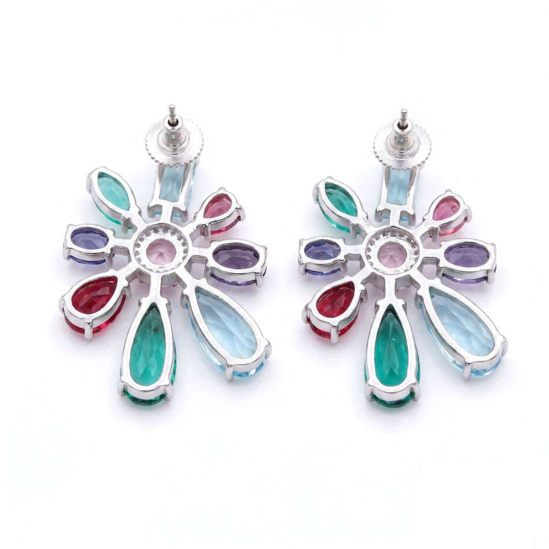 Chromotic Crystal Floral Burst Stud Earrings