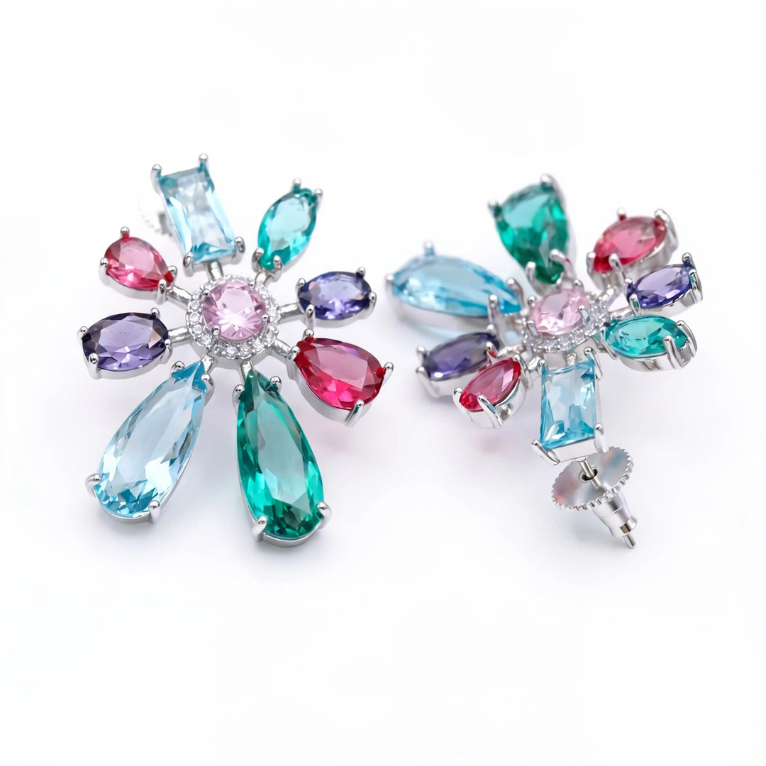Chromotic Crystal Floral Burst Stud Earrings