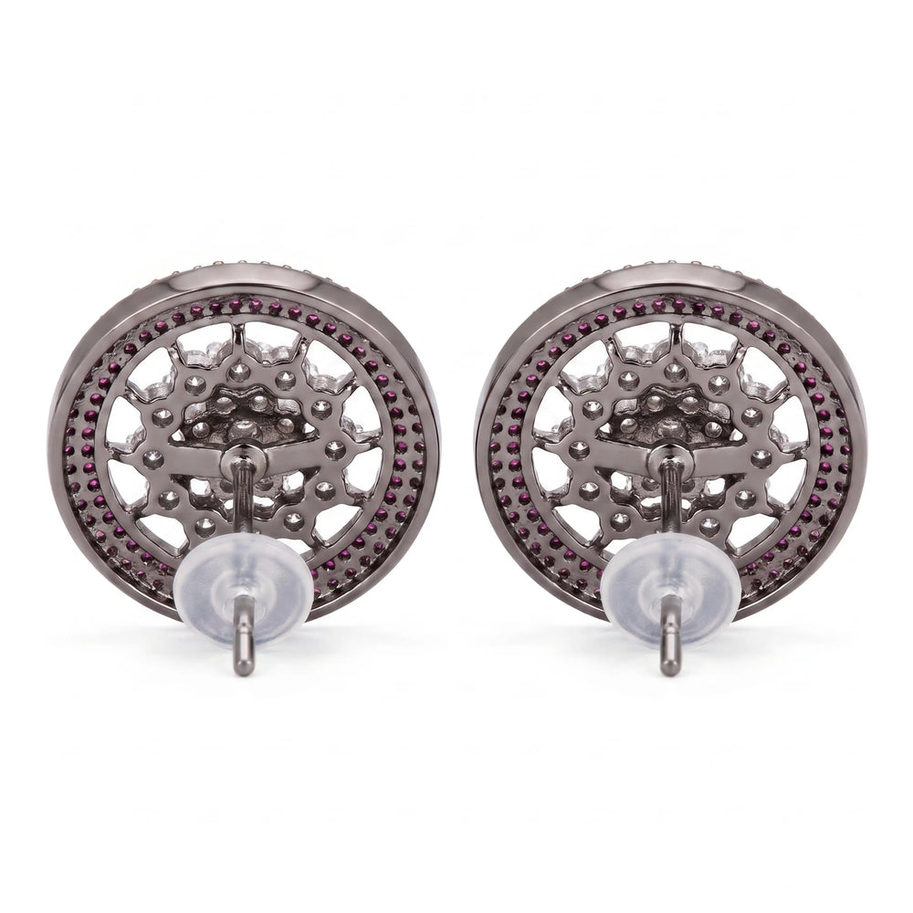 Nano Openwork Wheel Stud Earrings, Black Rhodium finish