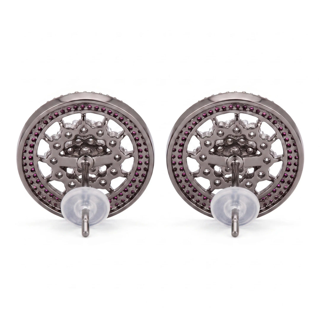 Nano Openwork Wheel Stud Earrings, Black Rhodium finish