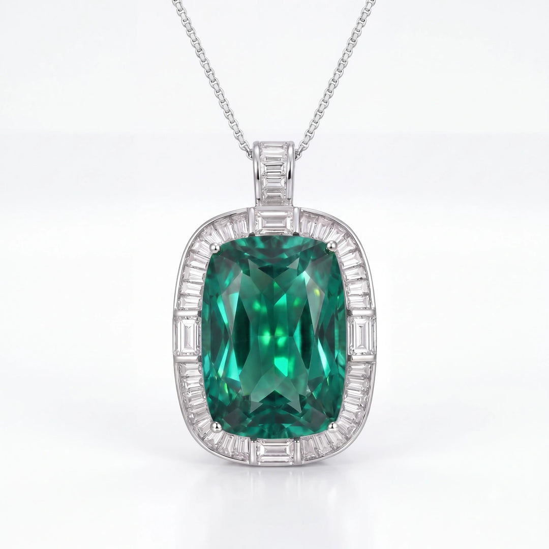 Green crystal cushion pendant necklace for women - RANGREZ (image 1)