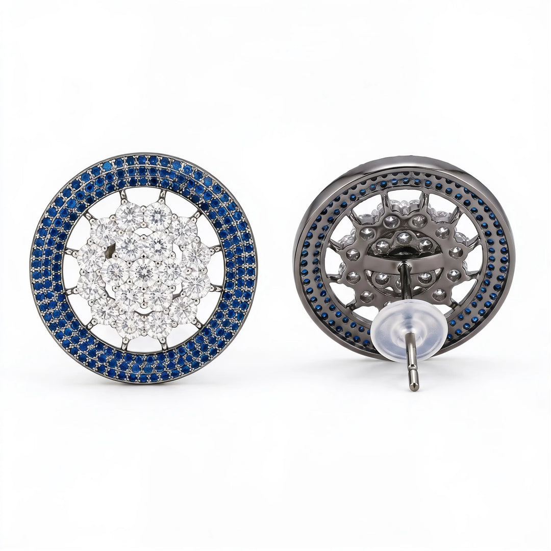Nano Openwork Wheel Stud Earrings, Black Rhodium finish