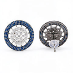 Nano Openwork Wheel Stud Earrings, Black Rhodium finish