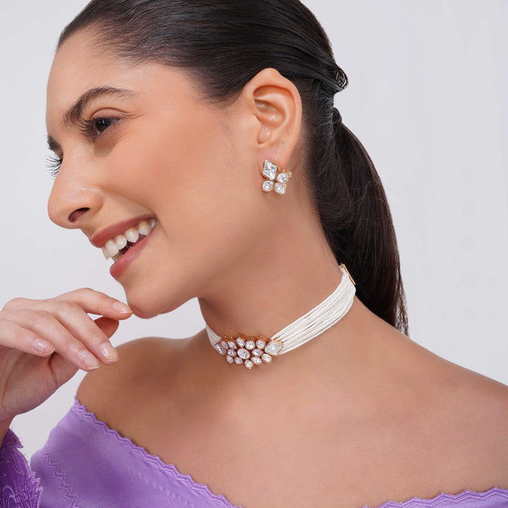 Mahira Moissanite Choker Necklace with Adjustable Dori