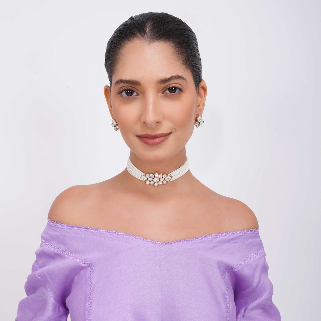Mahira Moissanite Choker Necklace with Adjustable Dori