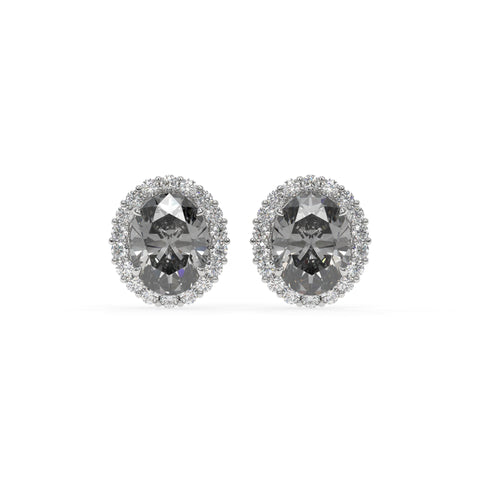 Diana Grey Crystal Oval Halo Stud Earrings, Rhodium finish