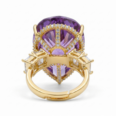 Crystal Pear Solitaire Cocktail Ring, Gold finish