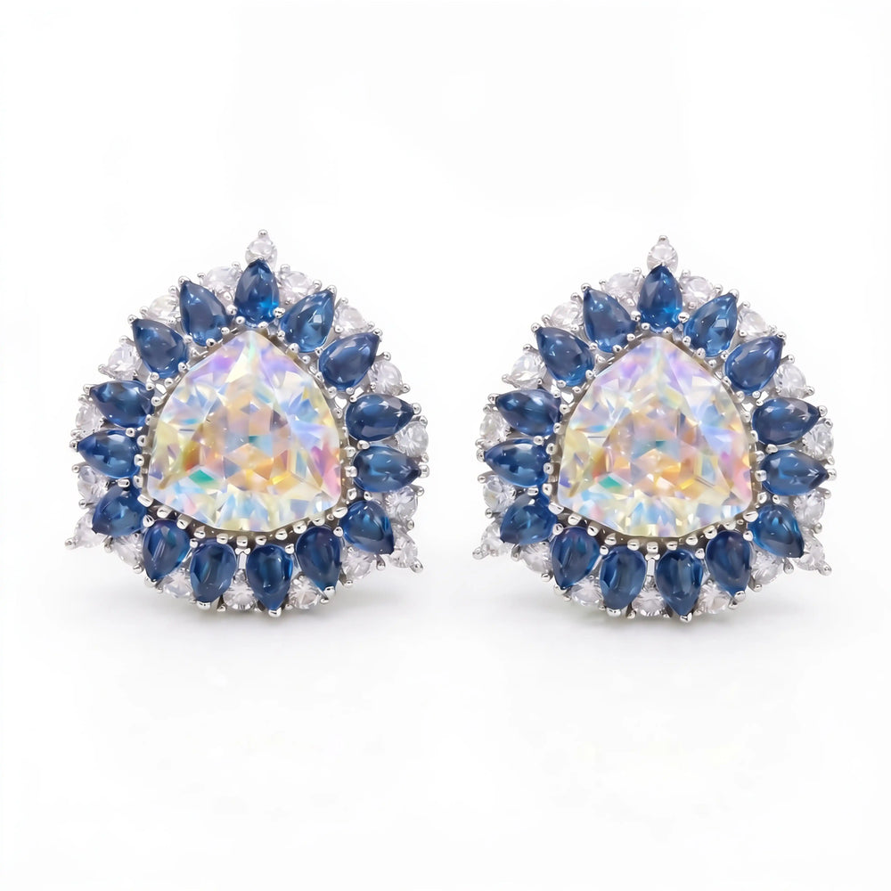 Iridescent trillion stud earrings for women - RANGREZ (view 2)