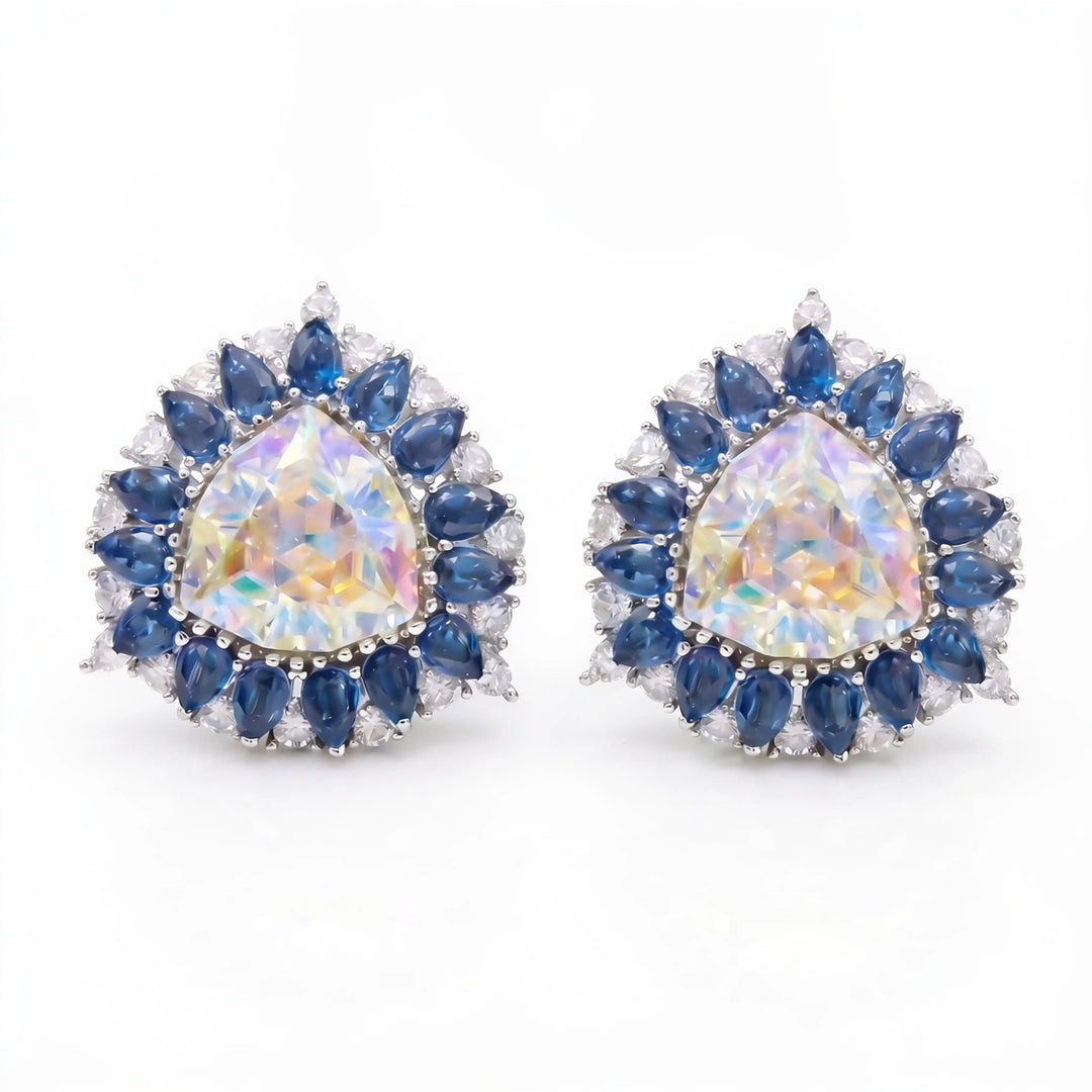 Iridescent Trillion Halo Stud Earrings
