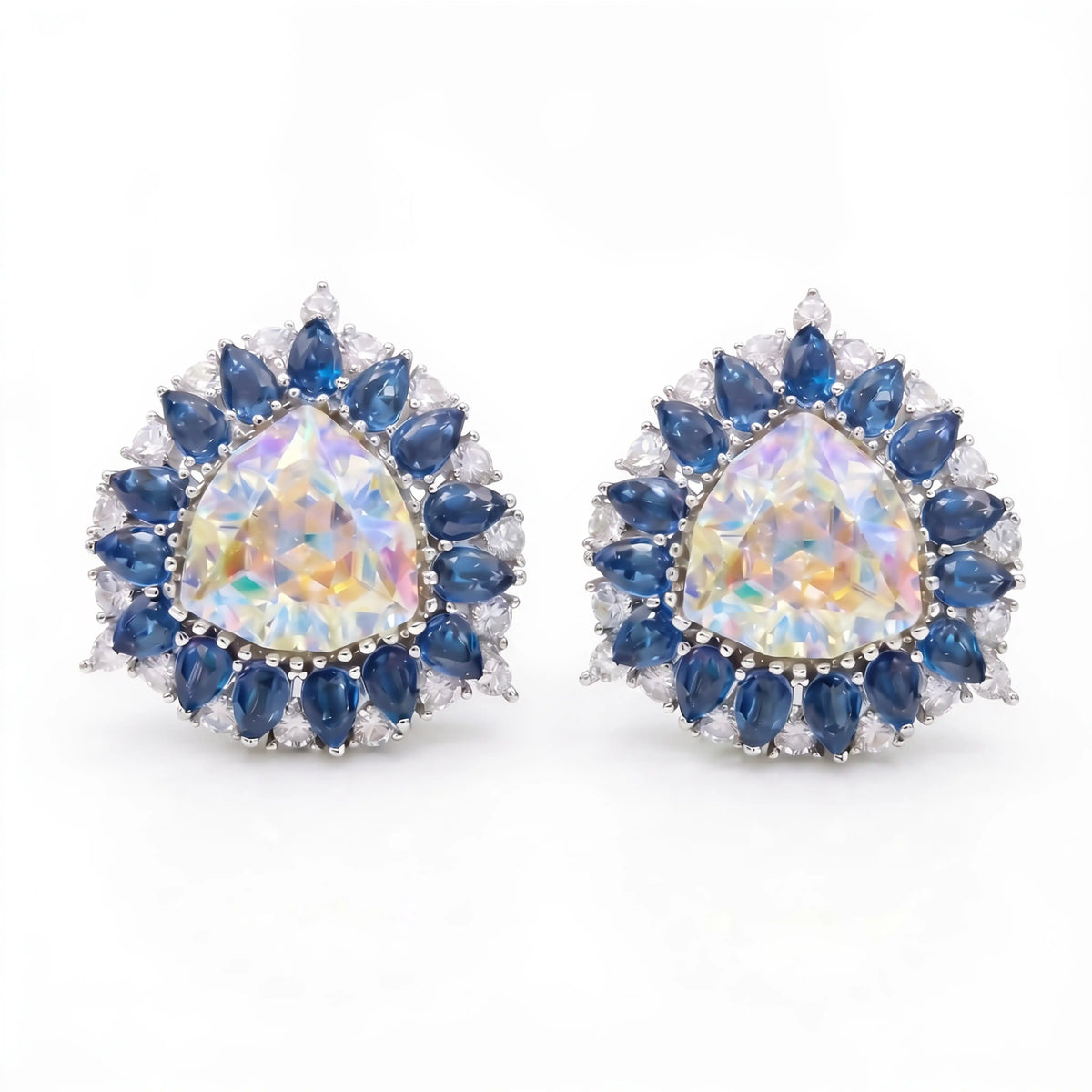 Iridescent Trillion Halo Stud Earrings