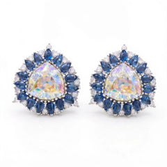 Iridescent Trillion Halo Stud Earrings