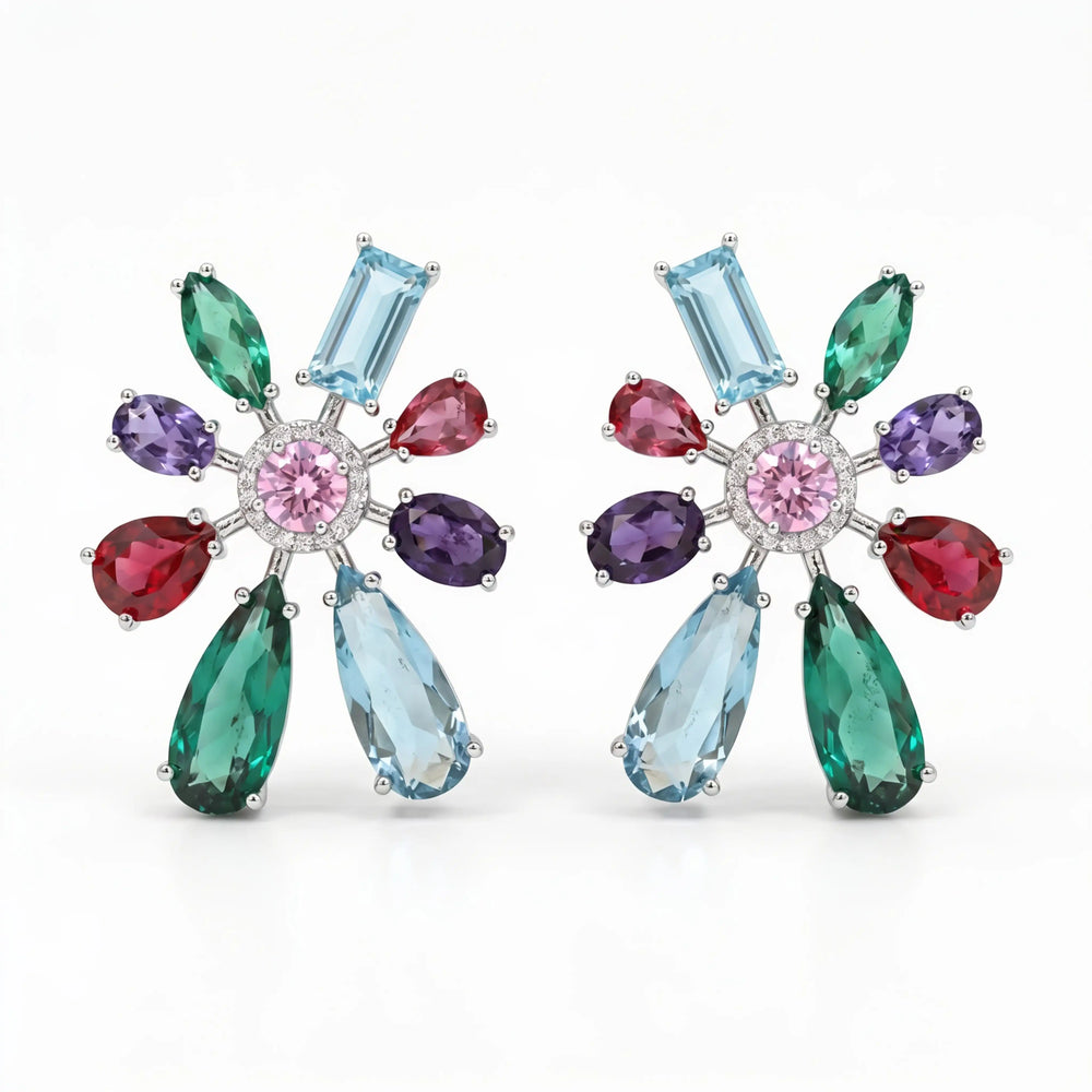 Chromotic Crystal Floral Burst Stud Earrings