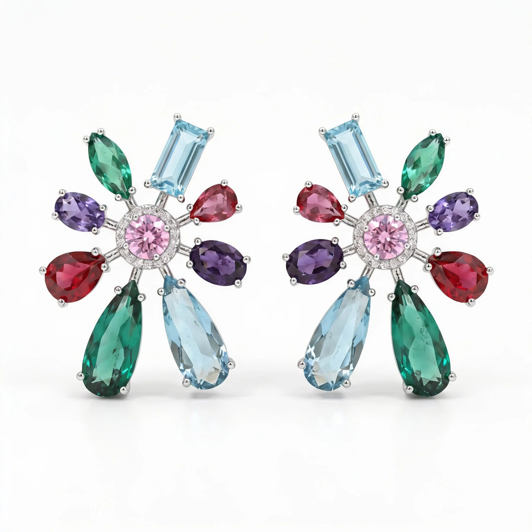 Chromotic Crystal Floral Burst Stud Earrings