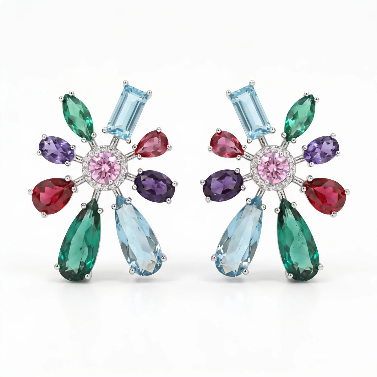 Chromotic Crystal Floral Burst Stud Earrings