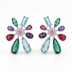 Chromotic Crystal Floral Burst Stud Earrings
