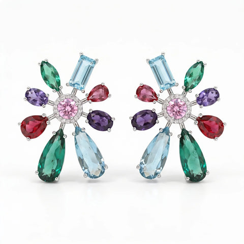 Chromotic Crystal Floral Burst Stud Earrings