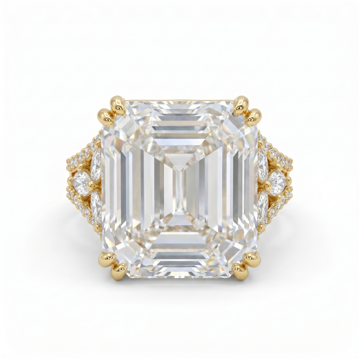 Hexa White Crystal Emerald Cut Statement Cocktail Ring