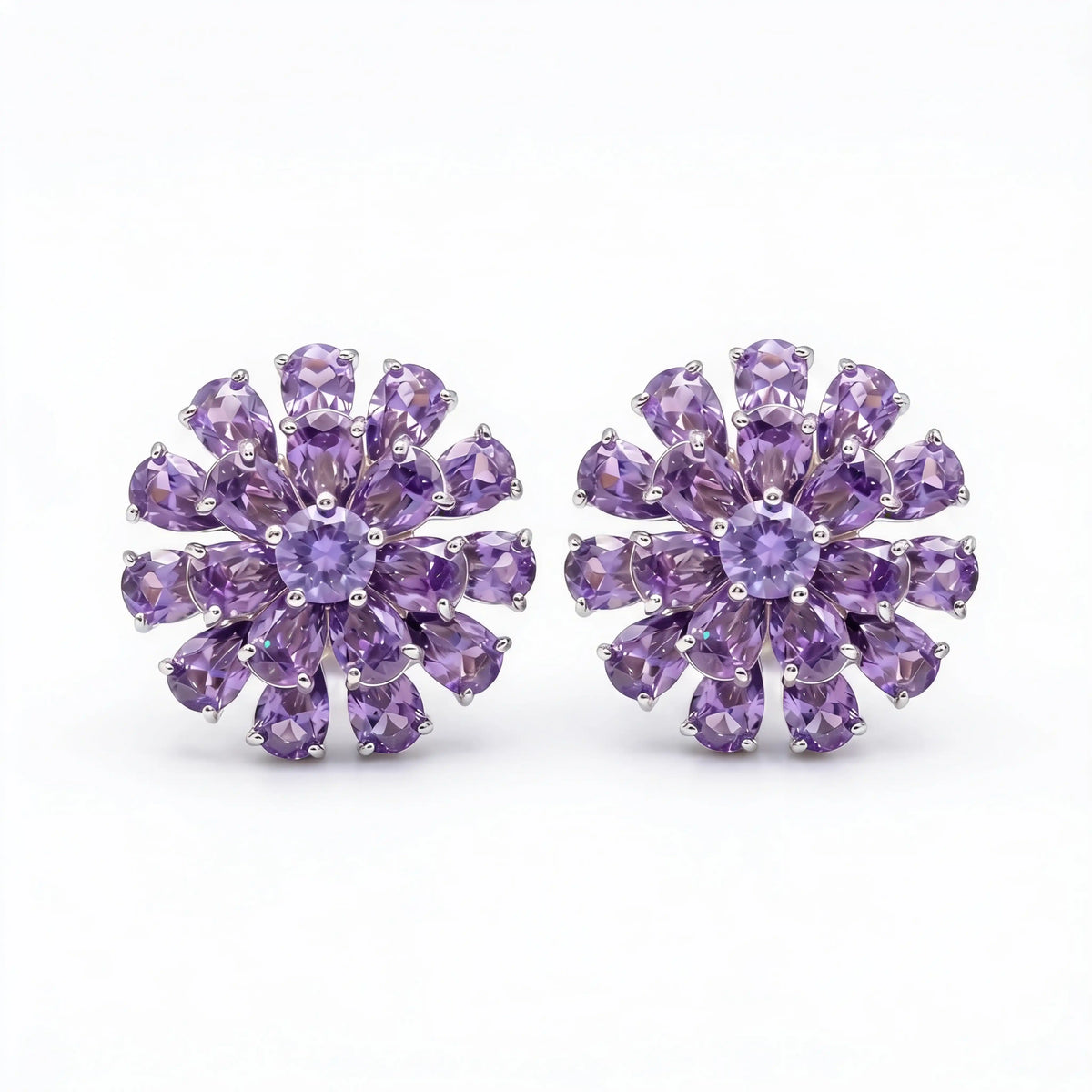 Purple Daisy Bloom Crystal Stud Earrings