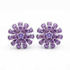 Purple Daisy Bloom Crystal Stud Earrings