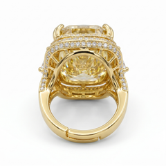 Crystal Cushion Cut Double Halo Statement Cocktail Ring, Gold finish