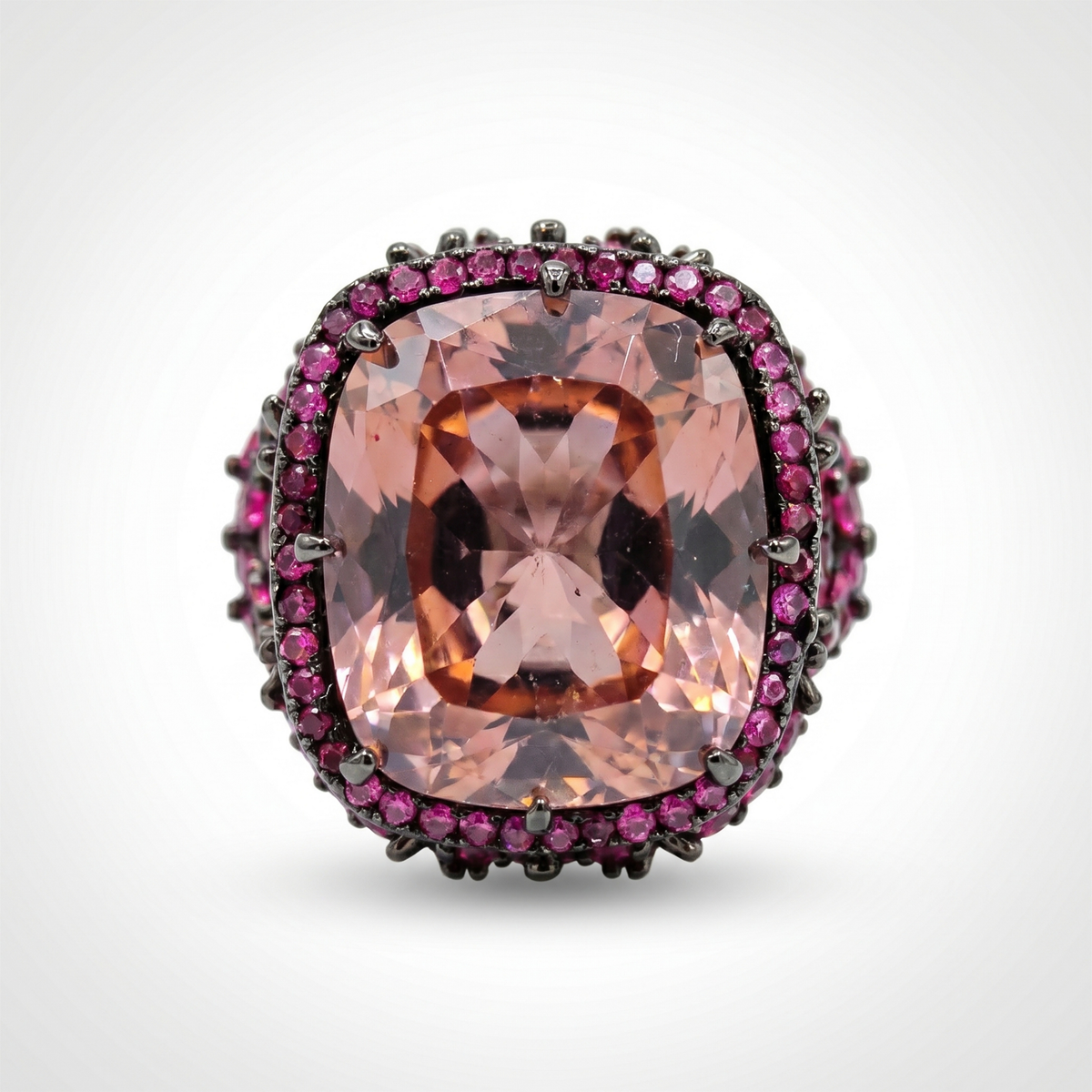 Jardina Ruthenium Crystal Floral Statement Cocktail Ring, Black Rhodium finish