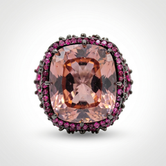 Jardina Ruthenium Crystal Floral Statement Cocktail Ring, Black Rhodium finish