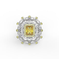 Starburst Helia Crystal Floral Burst Cocktail Ring, Rhodium finish