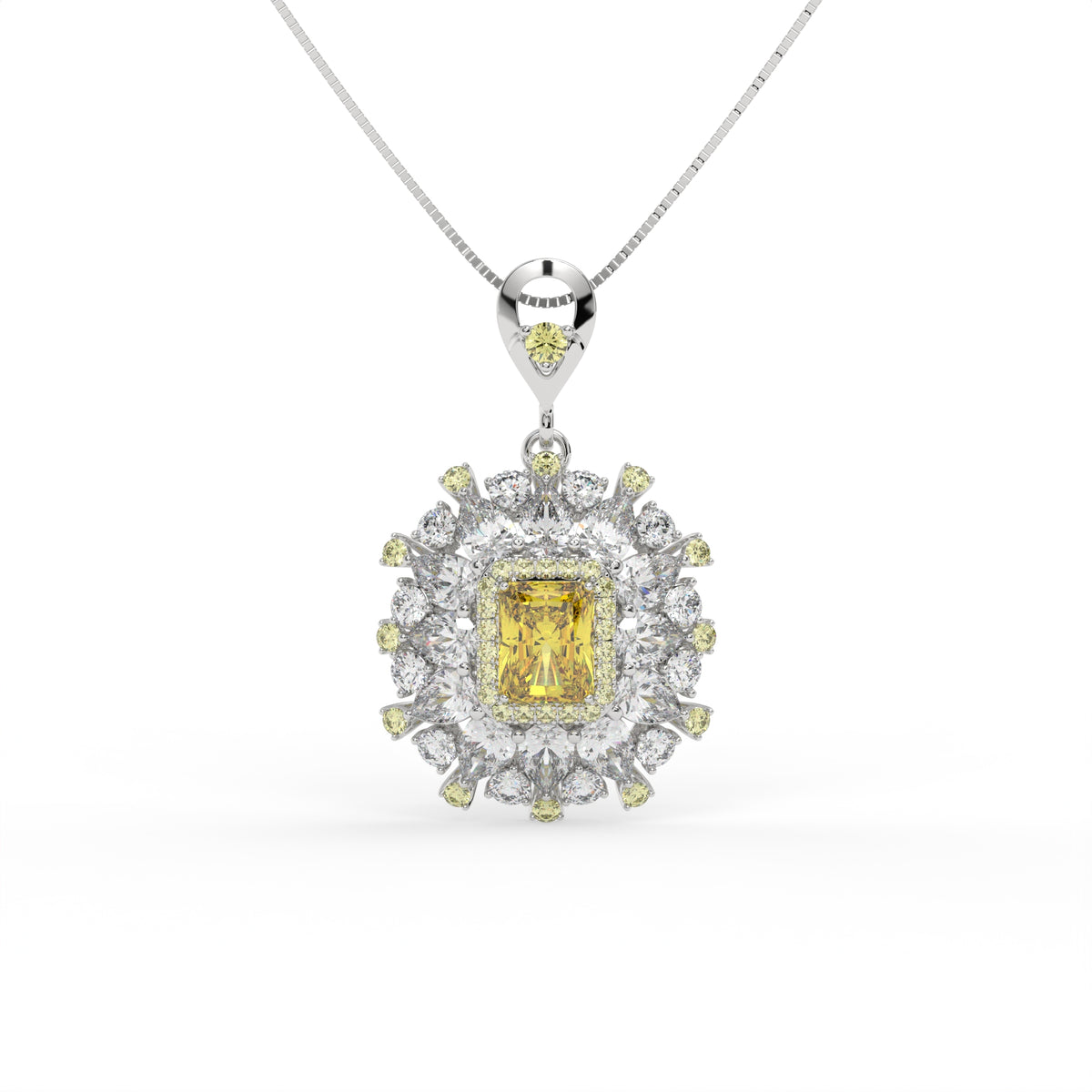 Starburst Helia Crystal Floral Burst Pendant Necklace, Rhodium finish