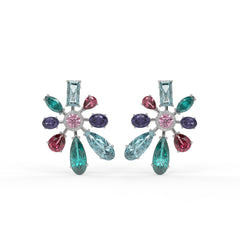 Chromotic Crystal Floral Burst Stud Earrings