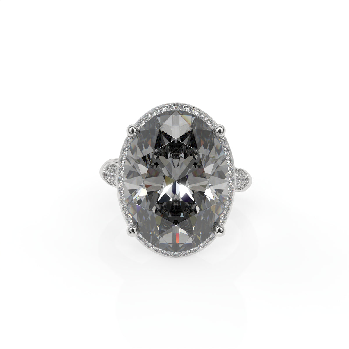 Diana Grey Crystal Cushion Halo Cocktail Ring, Rhodium finish