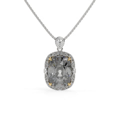 Duetta Grey Crystal Cushion Halo Pendant Necklace, Gold & Rhodium finish